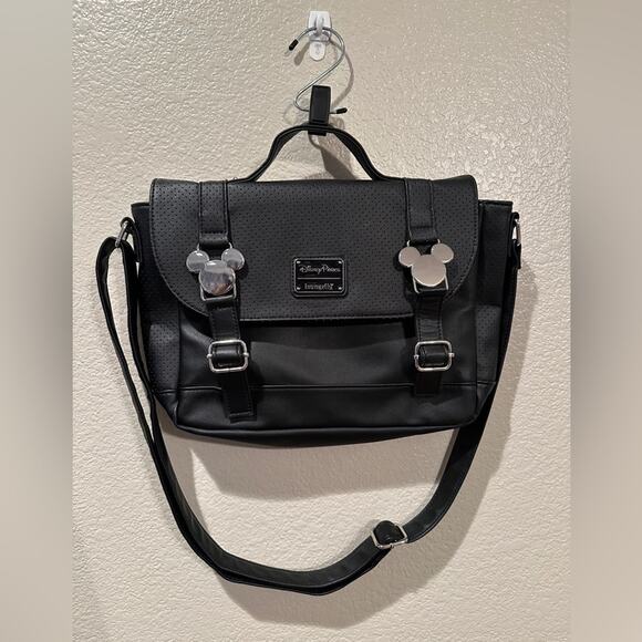 NWOT Loungefly Disney Parks Pin Black Saddlebag crossbody Mickey Mouse purse - Picture 1 of 6
